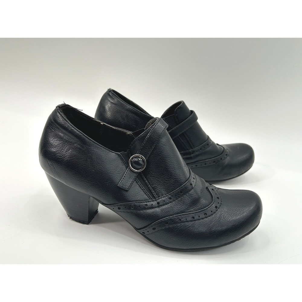 Rialto Womens Black Wingtip Mary Jane Block Heels Brogue Perforated Shoes